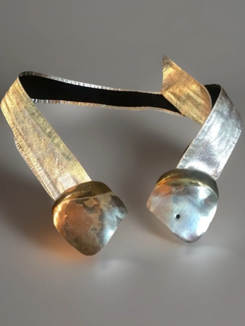 VINTAGE Brass Hammered Buckle Metallic Silver Belt